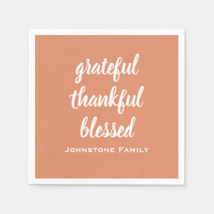 Grateful Thankful Blessed Thanksgiving Name Paper Napkins