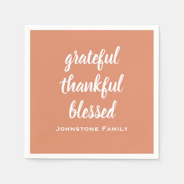 Grateful Thankful Blessed Thanksgiving Name Paper  Napkins (Front)