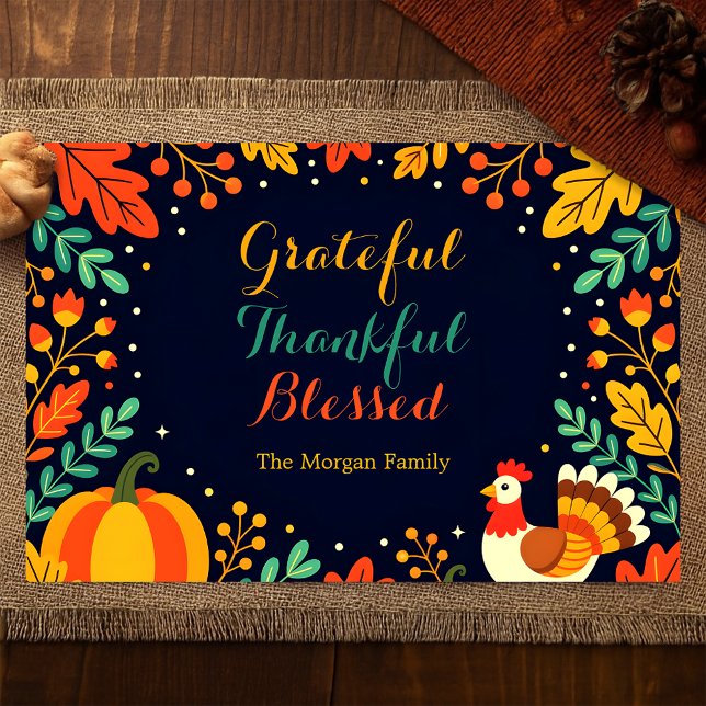 Grateful Thankful Blessed Thanksgiving Placemat (Creator Uploaded)