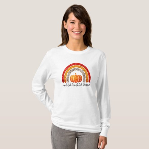 Grateful thankful blessed Thanksgiving pumpkin   T_Shirt