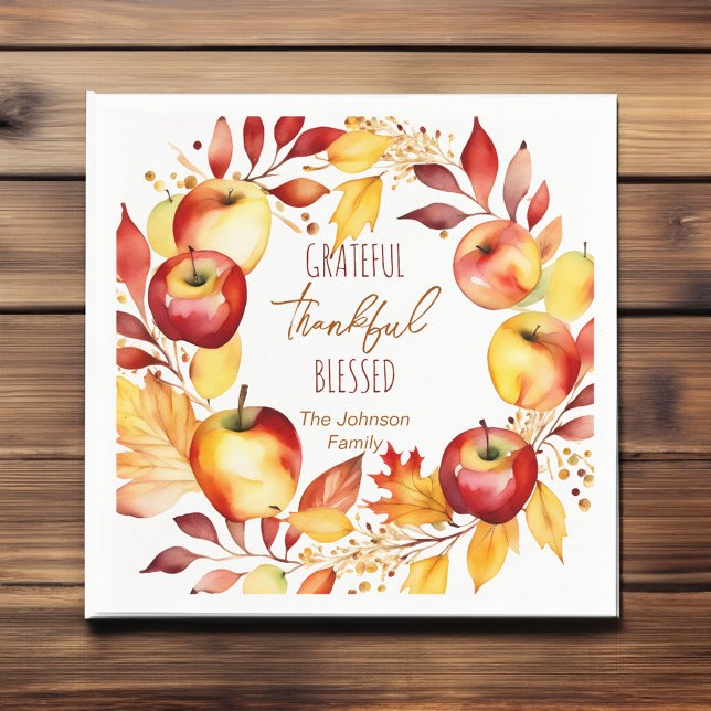 Grateful thankful blessed thanksgiving tableware napkins (Grateful thankful blessed thanksgiving dinner tableware personalized napkins watercolor apple wreath)
