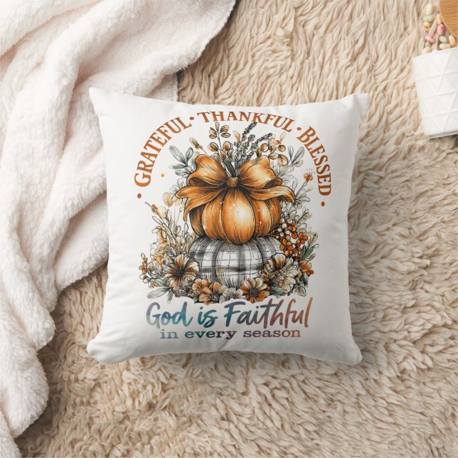 Grateful Thankful Blessed Throw Pillow (Blanket)