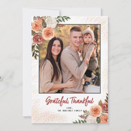 Grateful Thankful Blessed Two_Photo Thanksgiving Holiday Card