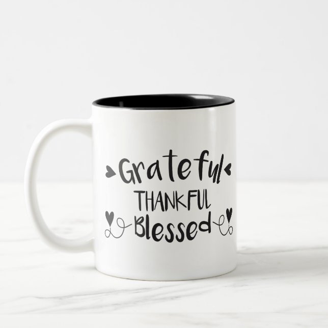 Grateful Thankful Blessed Two-Tone Coffee Mug (Left)