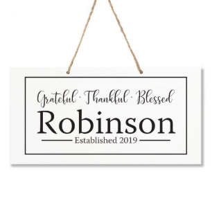 Grateful Thankful Blessed White Hanging Wall Sign