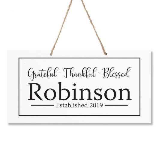 Grateful Thankful Blessed White Hanging Wall Sign (Front)