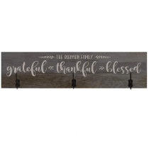 Grateful, Thankful & Blessed Wood Coat Rack