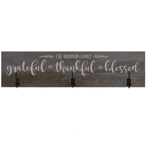 Grateful Thankful  Blessed Wood Coat Rack