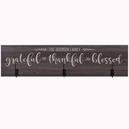 Grateful Thankful  Blessed Wooden Coat Rack
