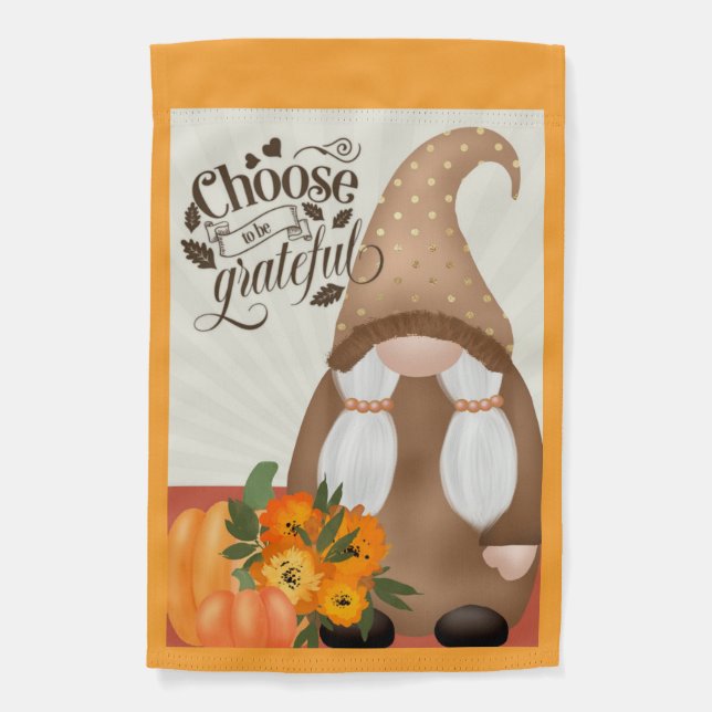 Grateful Thankful Fall Autumn Gnome Garden Flag (Front)