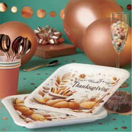 Grateful Thankful Festive Thanksgiving 9 Inch Paper Plates