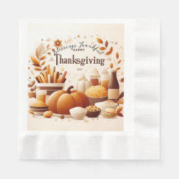 Grateful Thankful Festive Thanksgiving Paper Napkins