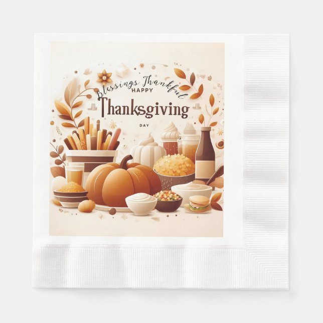 Grateful Thankful Festive Thanksgiving Paper  Napkins (Front)