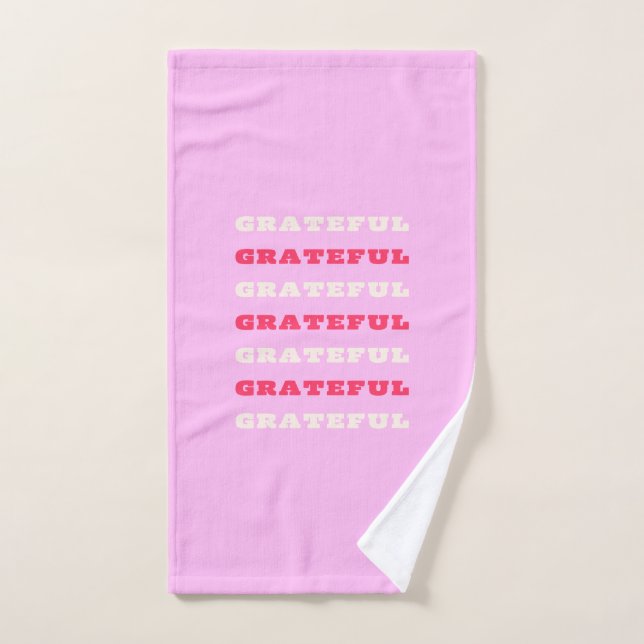Grateful, Thankful, Gratitude Quote, Pink, Holiday Hand Towel (Hand Towel)