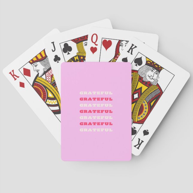 Grateful, Thankful, Gratitude Quote, Pink, Holiday Poker Cards (Back)