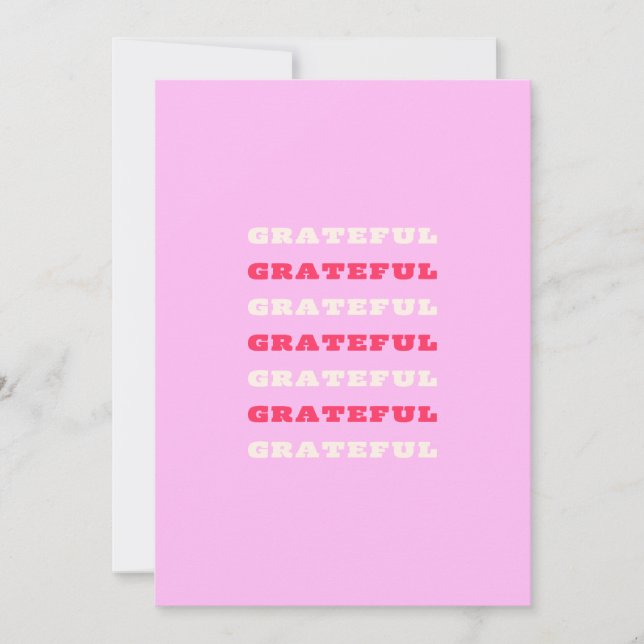Grateful, Thankful, Gratitude Quote, Pink, Holiday Thank You Card (Front)