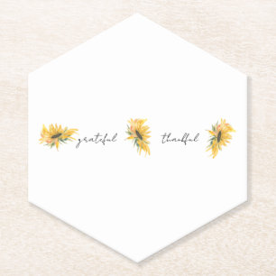 Grateful Thankful Sunflower Paper Coaster