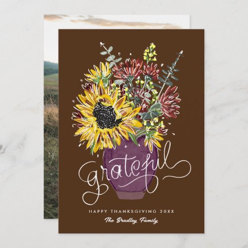 Grateful Thanksgiving Bouquet Photo Holiday Card