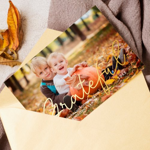 Grateful Thanksgiving Family Photo Foil Holiday Card