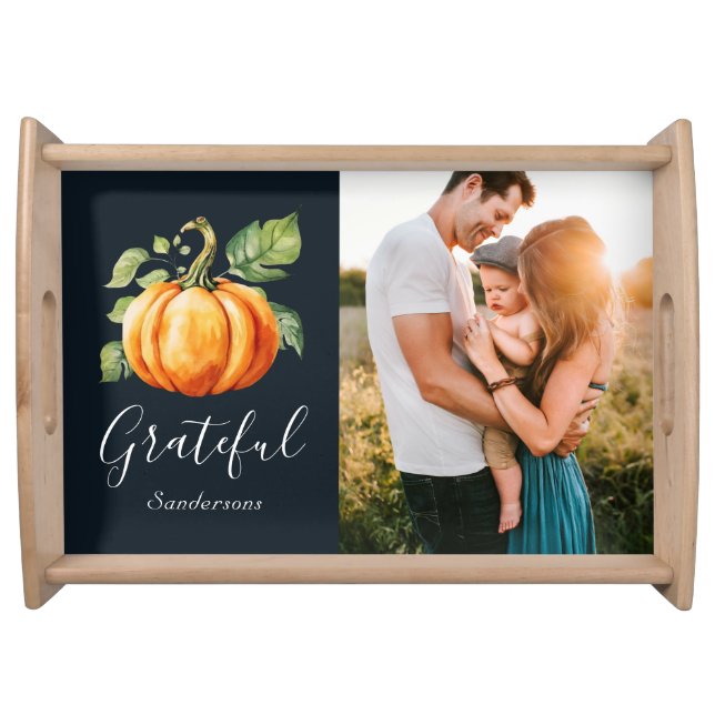  Grateful Thanksgiving family photo  Serving Tray (Front)