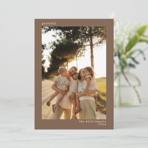 Grateful Thanksgiving Photo Family Fall Brown Holiday Card