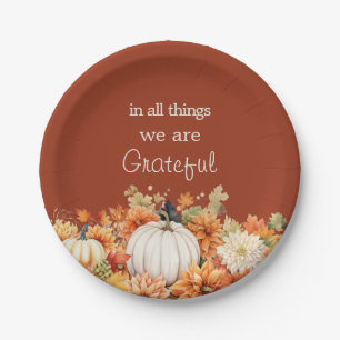 Grateful Thanksgiving Pumpkin Fall Leaves Paper Plates