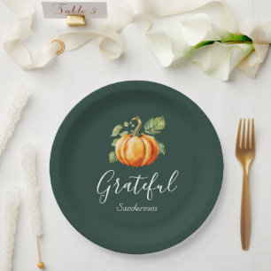 Grateful Thanksgiving Pumpkin Personalized Paper Plates