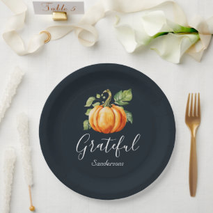 Grateful Thanksgiving Pumpkin Personalized Paper Plates
