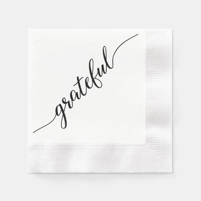Grateful | Thanksgiving Script font with long tail Napkins (Front)