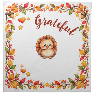 Grateful Thanksgiving Turkey Autumn Leaves Dinner Cloth Napkin