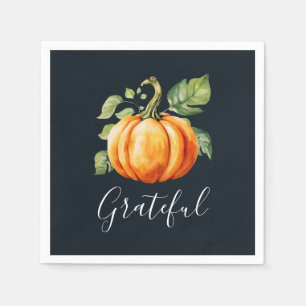 Grateful Thanksgiving Watercolor Pumpkin Napkins