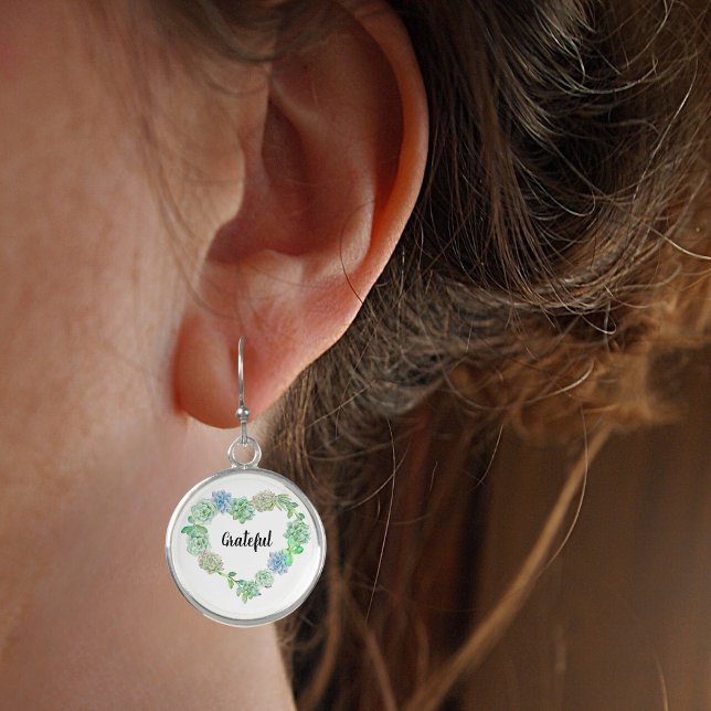 Grateful Watercolor Succulents Wreath Earrings (Creator Uploaded)