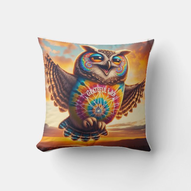 Grateful Web - Owl Throw Pillow (Front)