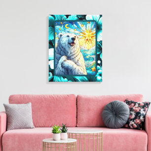 Grateful Whimsical Polar Bear Faux Stained Glass Canvas Print