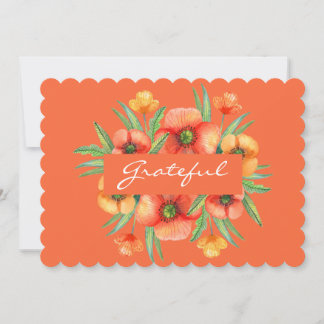 Grateful Wildflowers Orange Thanksgiving Holiday Card