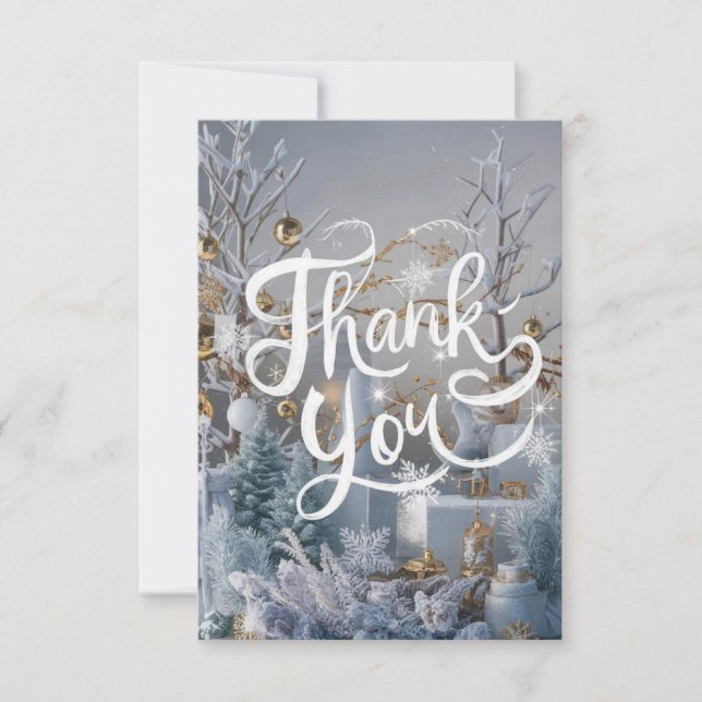 Grateful Winter Little Happy Holidays  Thank You Card (Front)