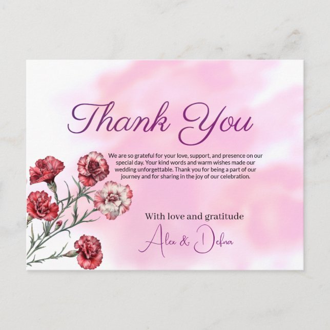 Grateful with Carnations Postcard (Front)