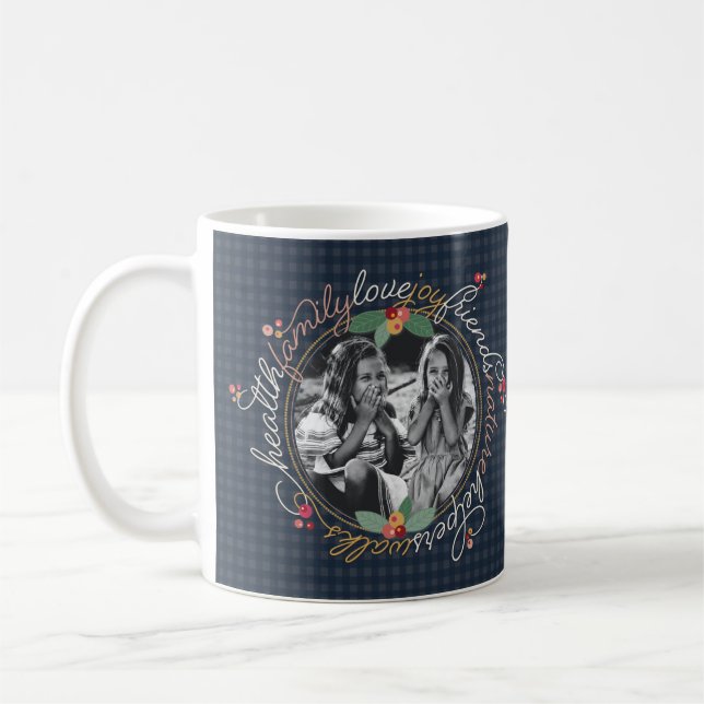 Grateful Wreath Custom 1-Photo Holiday Mug (Left)