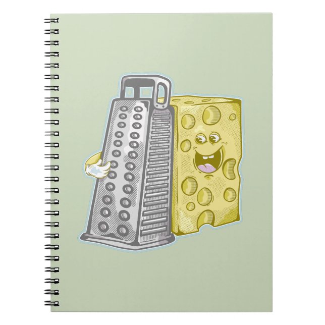 Grating cheese with a grater Funny food Notebook (Front)