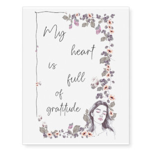 Gratitude Affirmation. Floral Positive Mindset Temporary Tattoos
