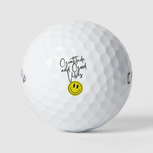 “Gratitude and Good Vibes” with Happy Face Icon ✨ Golf Balls