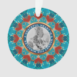 Gratitude Aqua Teal Mandala Custom Words & Photo Ornament