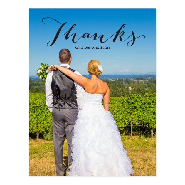 Gratitude Black | Photo Wedding Thank You Postcard