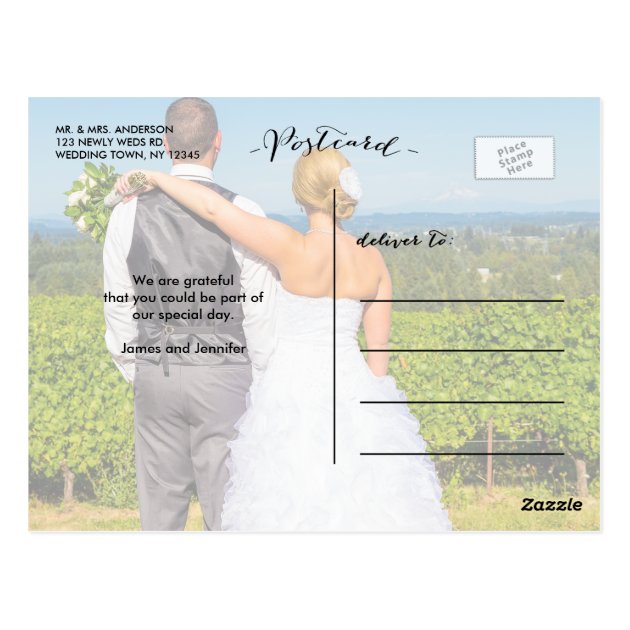 Gratitude Black | Photo Wedding Thank You Postcard