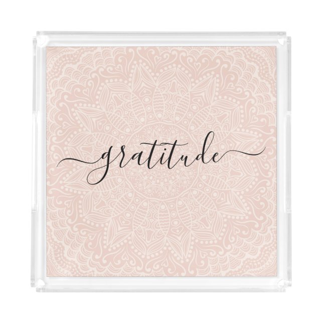 Gratitude blush pink script acrylic tray (Front)