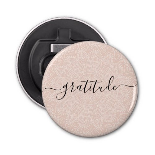 Gratitude blush pink script bottle opener