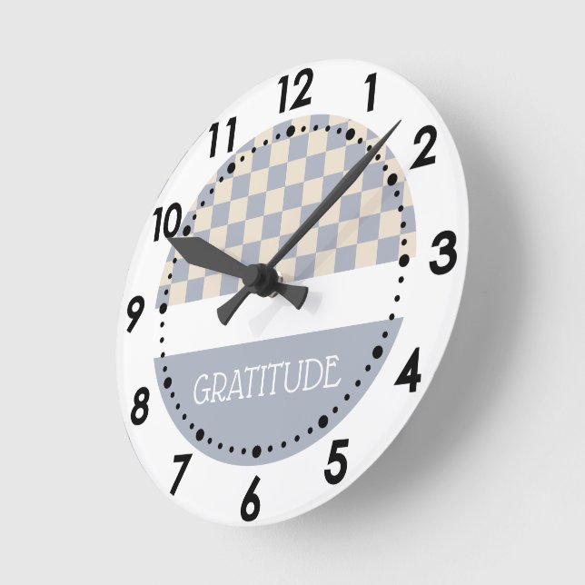 Gratitude Checkered Journal Round Clock (Angle)
