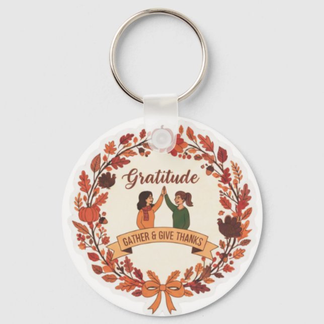 Gratitude Friends Wreath Icon | Thanksgiving Keychain (Front)
