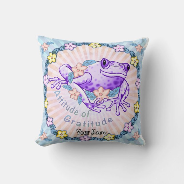 Gratitude Frog Throw Pillow (Front)