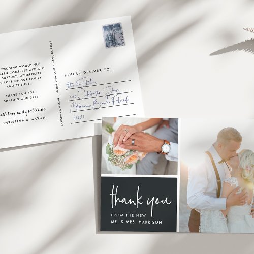 Gratitude in Charcoal  Wedding Photo Thank You Postcard